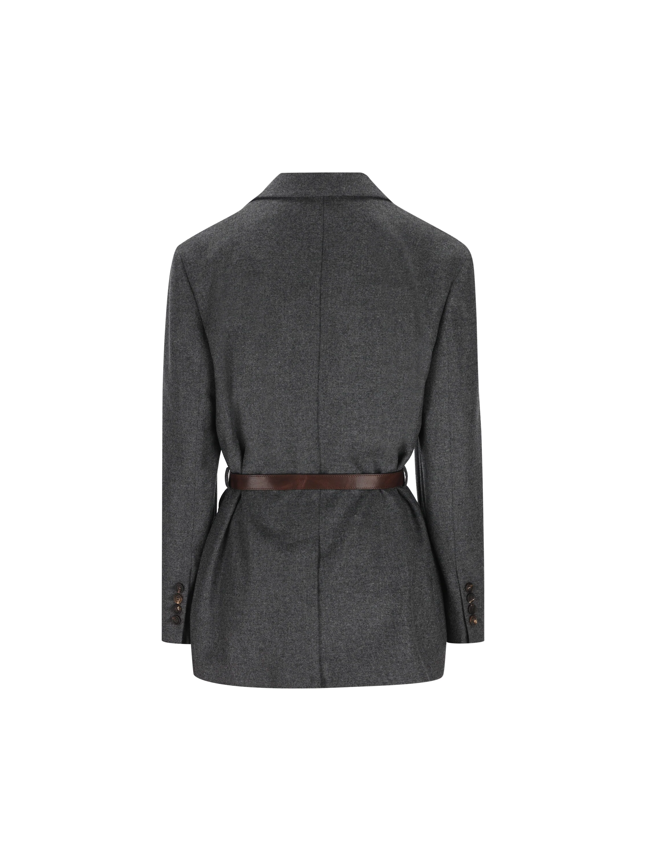 Giacca in lana e cashmere con cintura in pelle MB1627645 C032 BRUNELLO CUCINELLI 