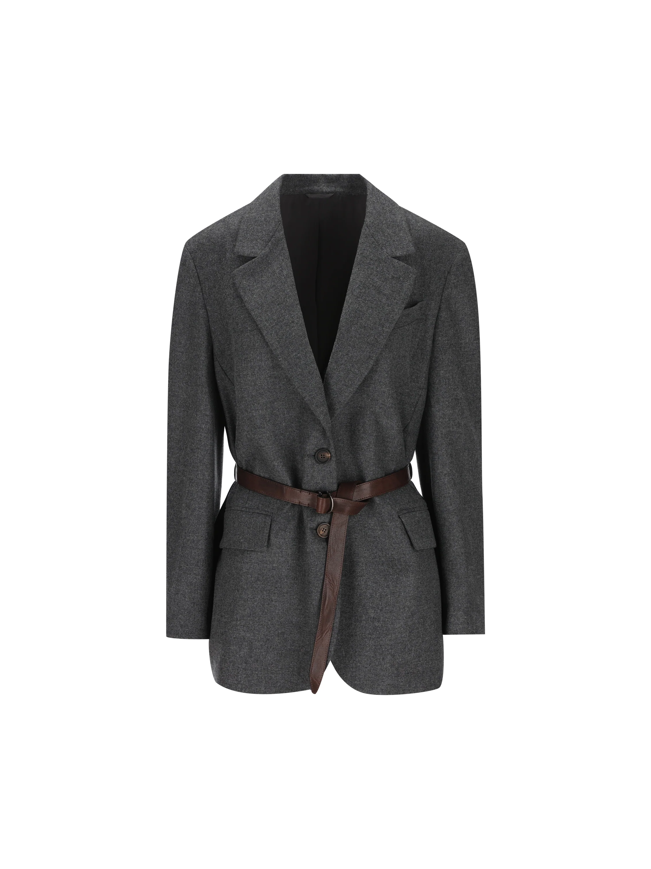 Giacca in lana e cashmere con cintura in pelle MB1627645 C032 BRUNELLO CUCINELLI 