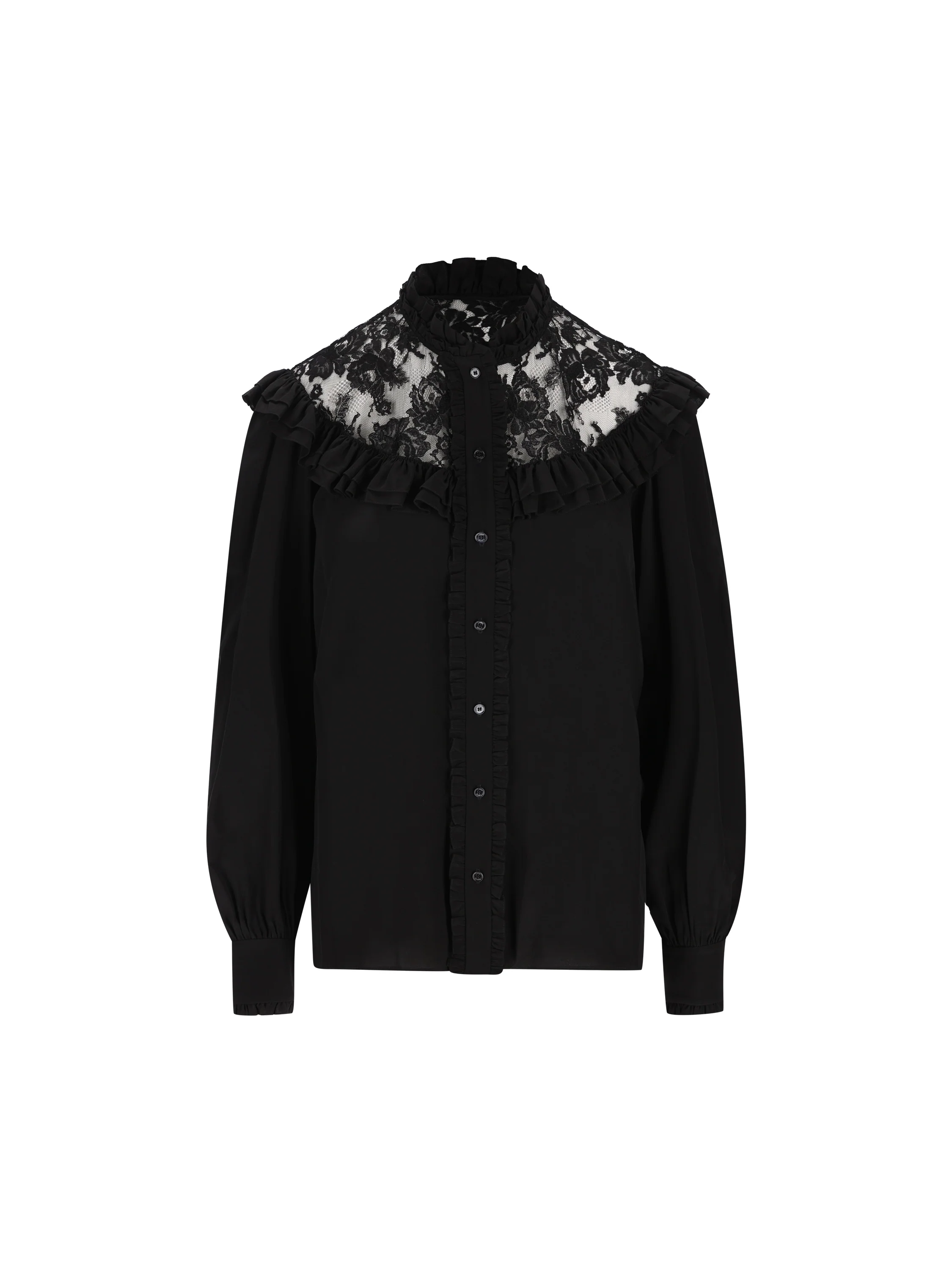 Blusa a collo alto con volant in crêpe de chine e pizzo CH26AHT40005 001 CHLOE' 