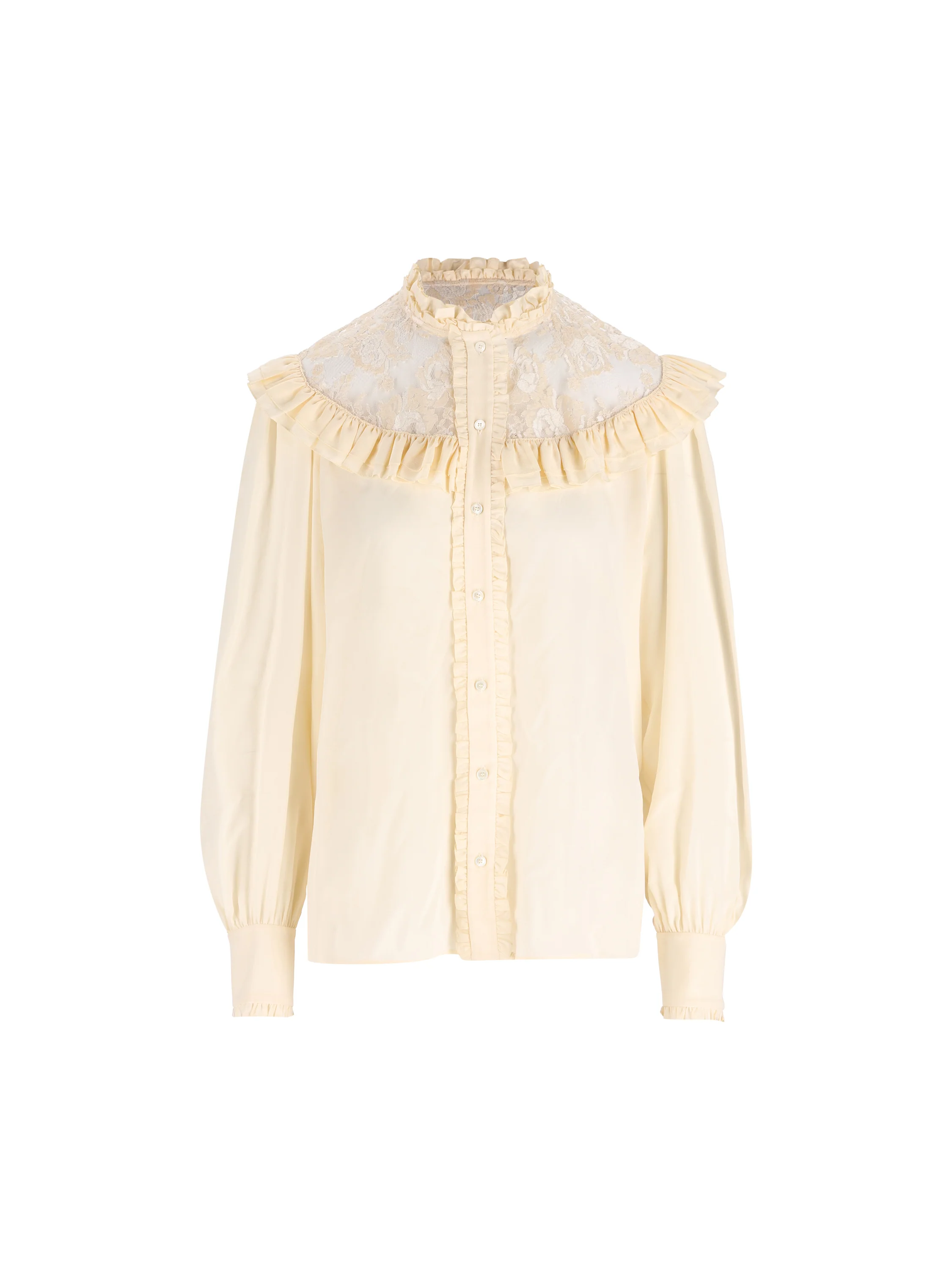 Blusa a collo alto con volant in crêpe de chine e pizzo CH26AHT40005 114 CHLOE' 
