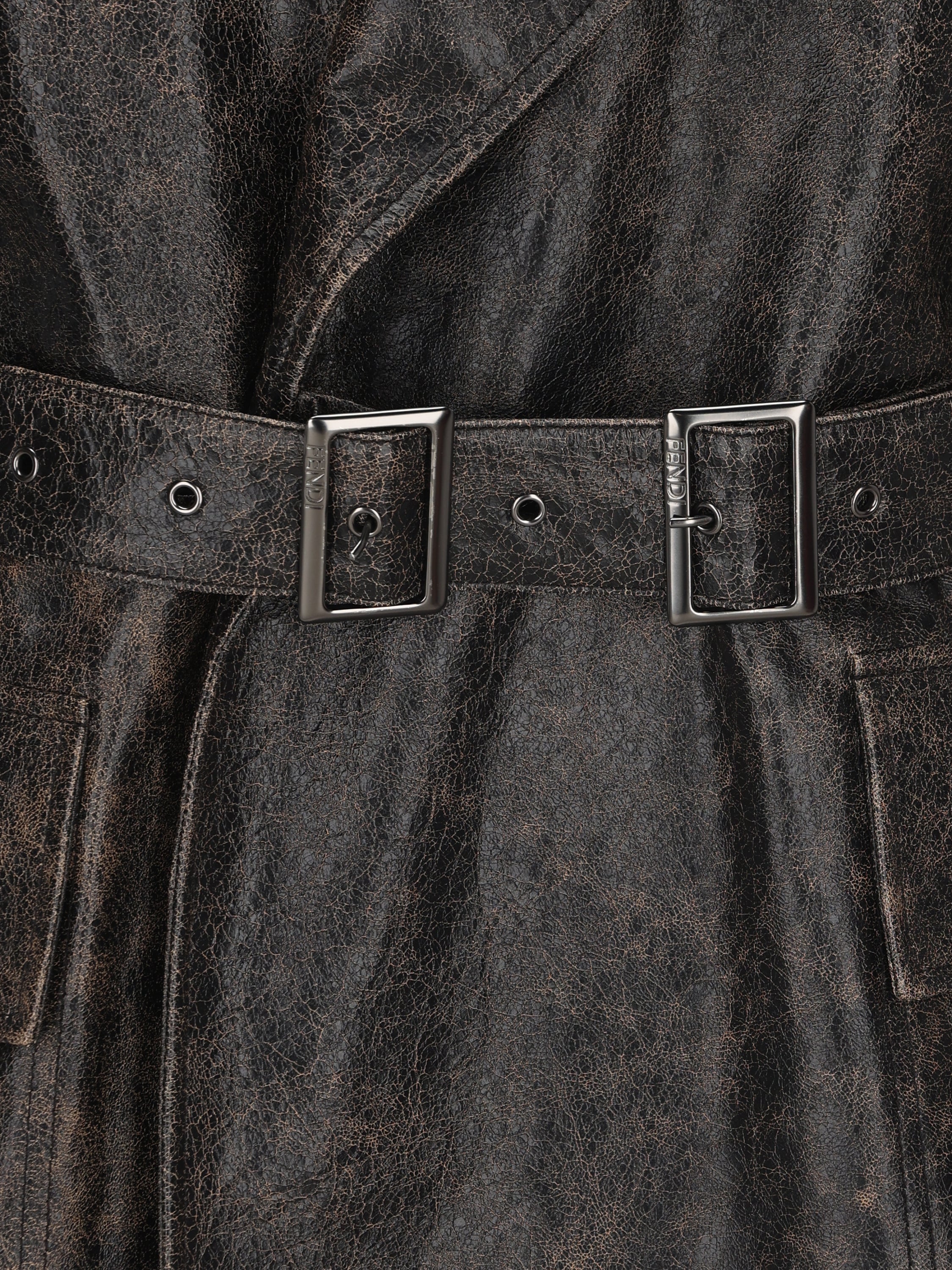Trench in pelle ebano crackled FPJ165 B1OPF0TU7 FENDI 
