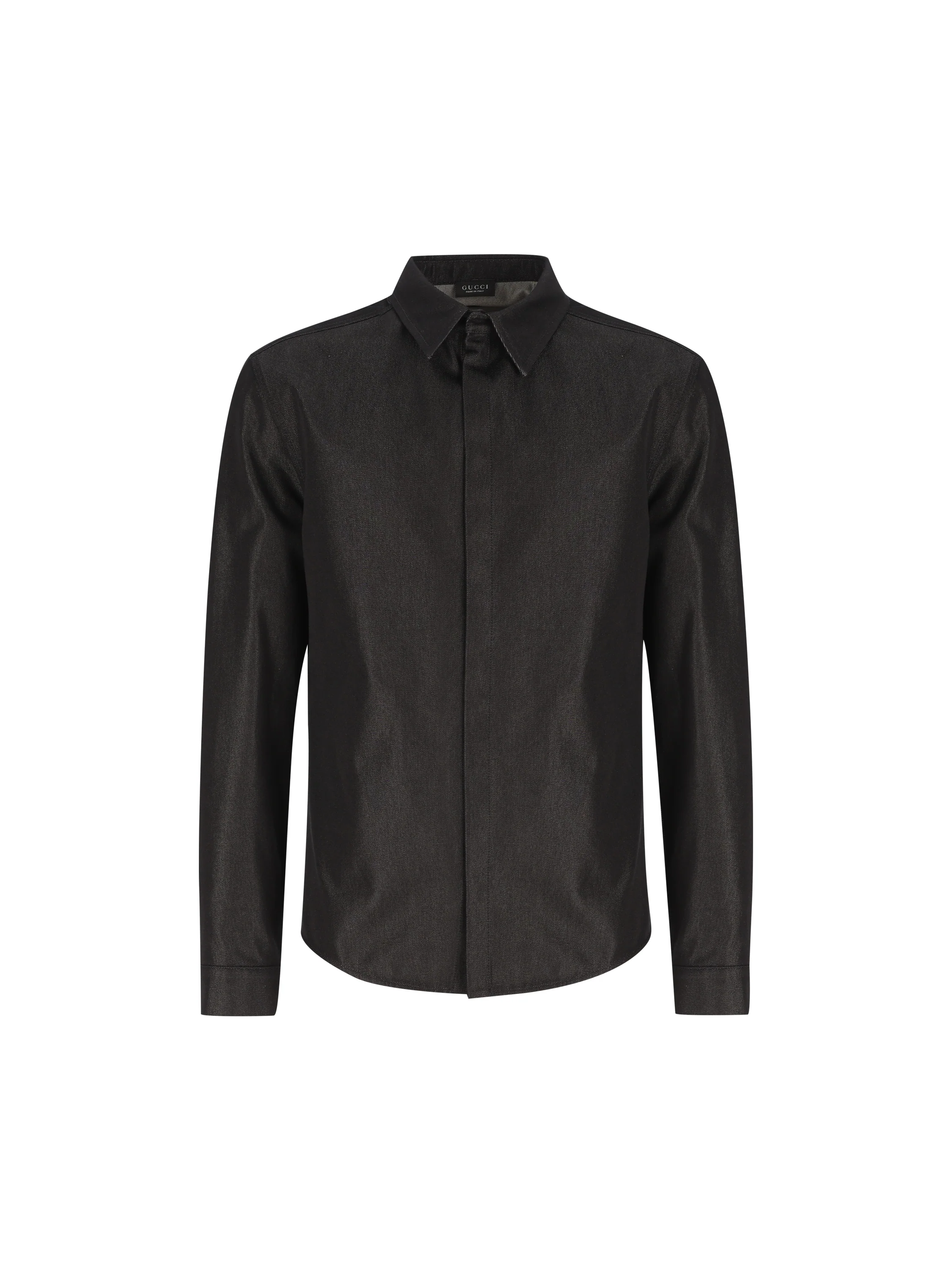 Camicia slim in seta e cotone nero con ricamo Incrocio GG A0041C XDDBI1000 GUCCI 