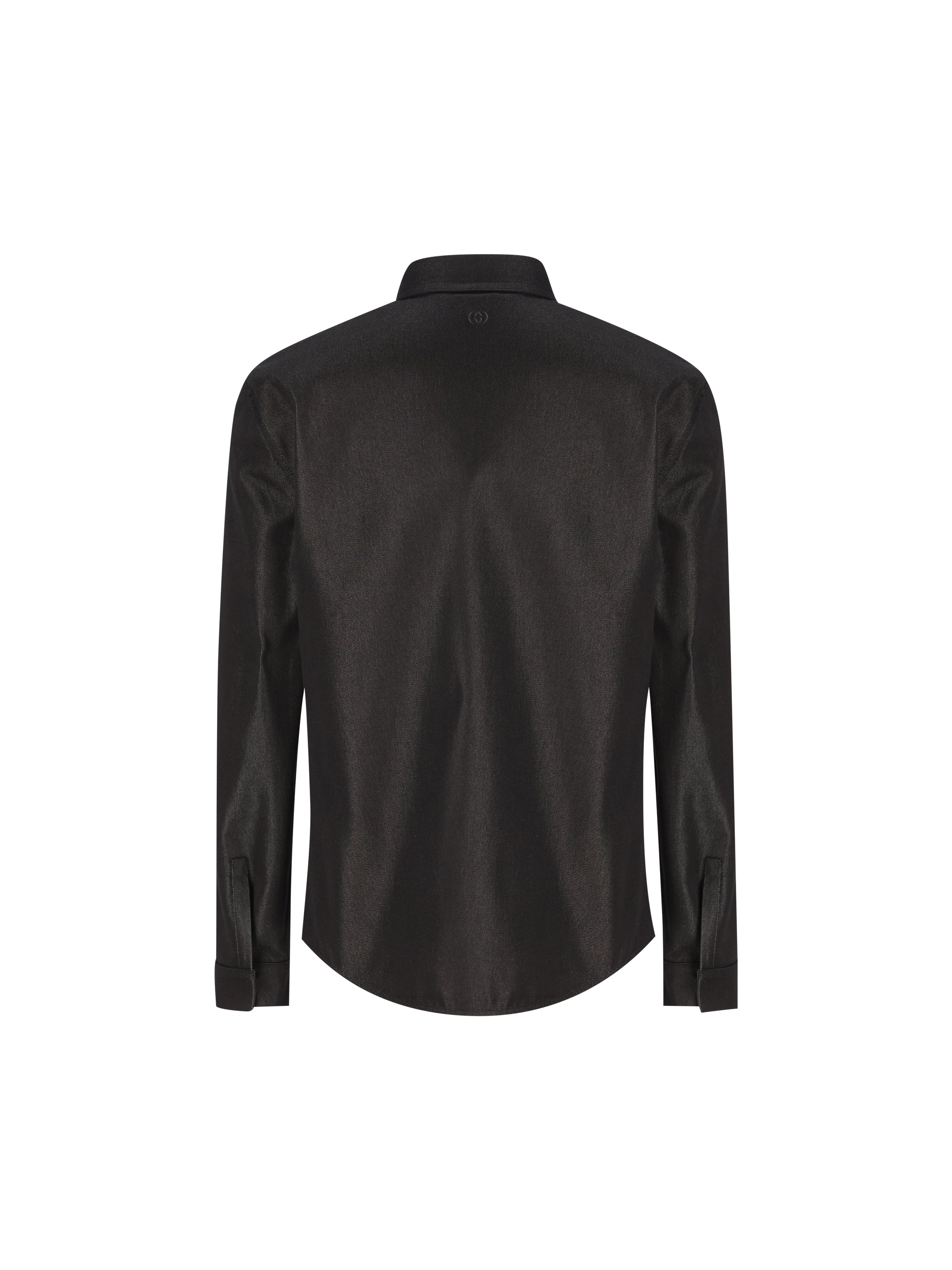 Camicia slim in seta e cotone nero con ricamo Incrocio GG A0041C XDDBI1000 GUCCI
