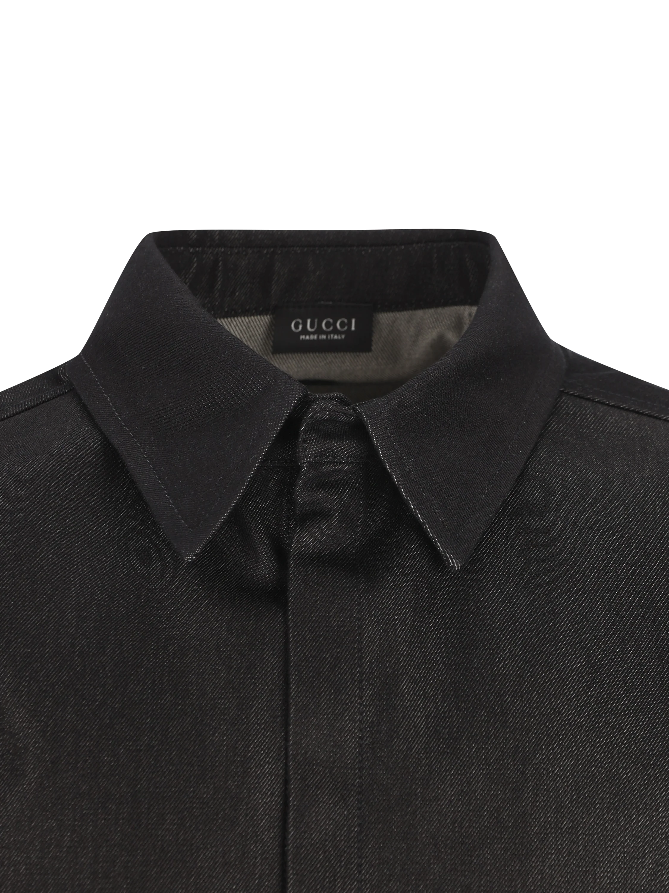 Camicia slim in seta e cotone nero con ricamo Incrocio GG A0041C XDDBI1000 GUCCI 