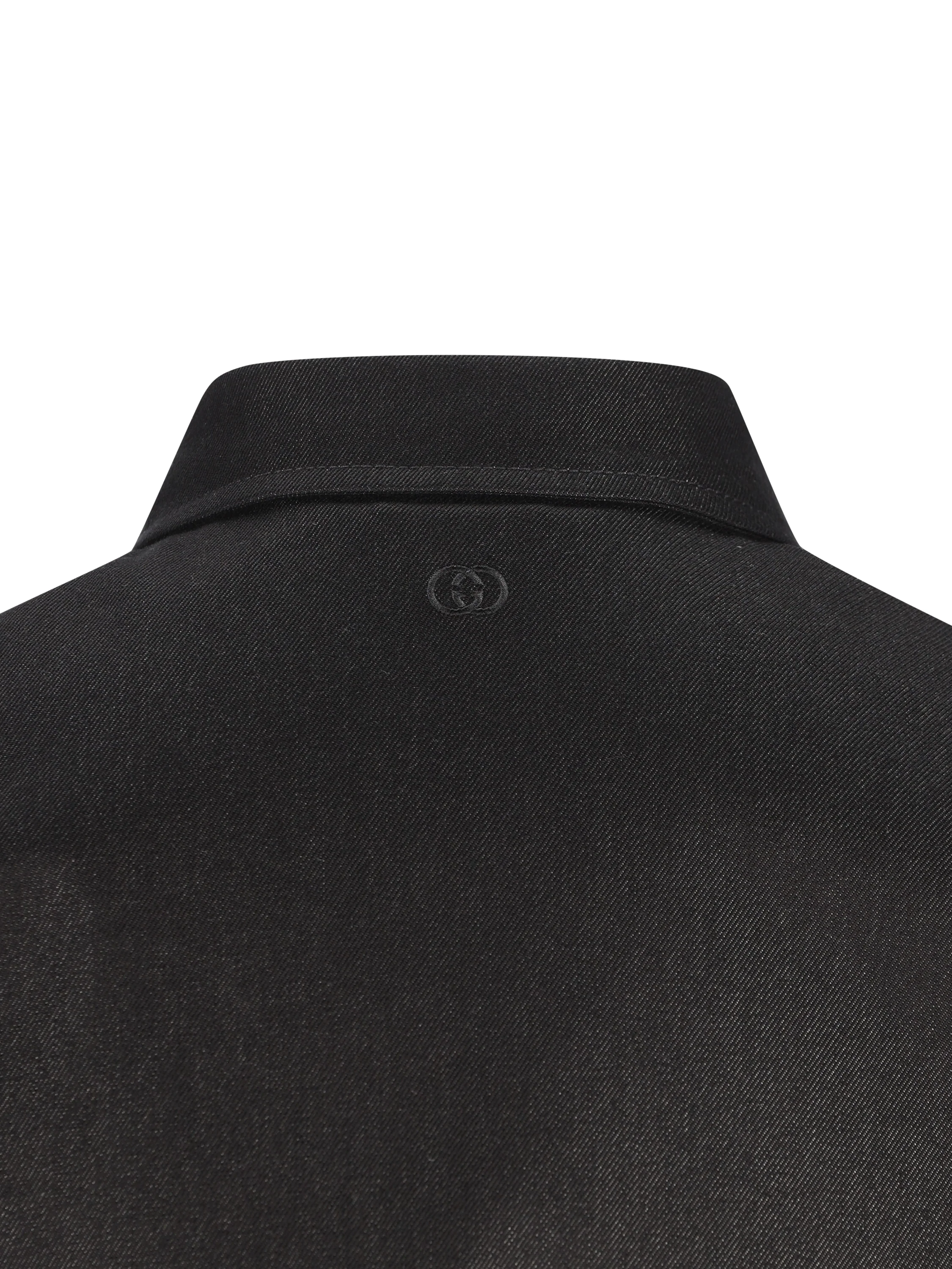 Camicia slim in seta e cotone nero con ricamo Incrocio GG A0041C XDDBI1000 GUCCI 