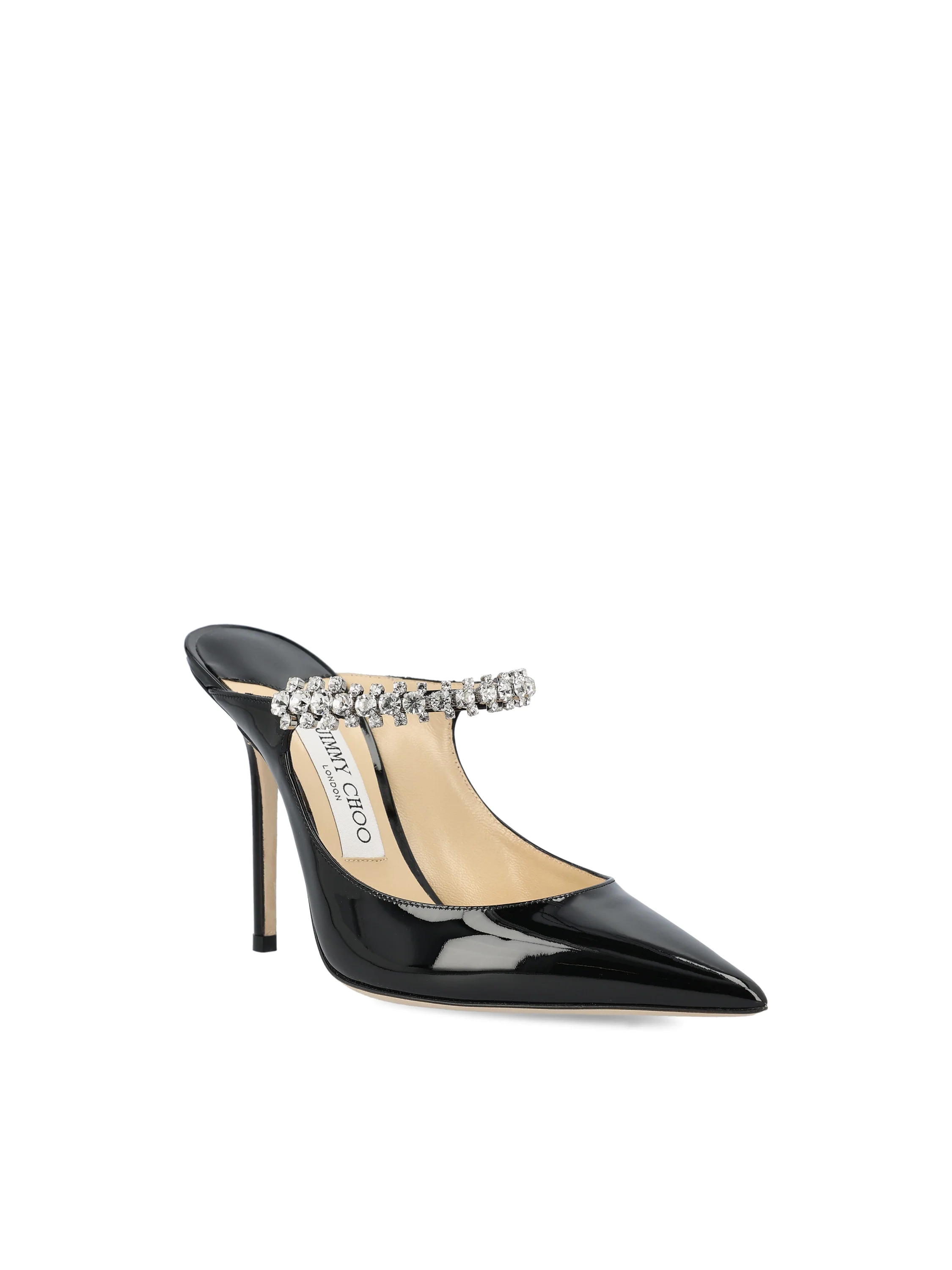 Sabot Bing 100 in Vernice Nera con Cinturino di Cristalli BING 100 PATBLACK JIMMY CHOO