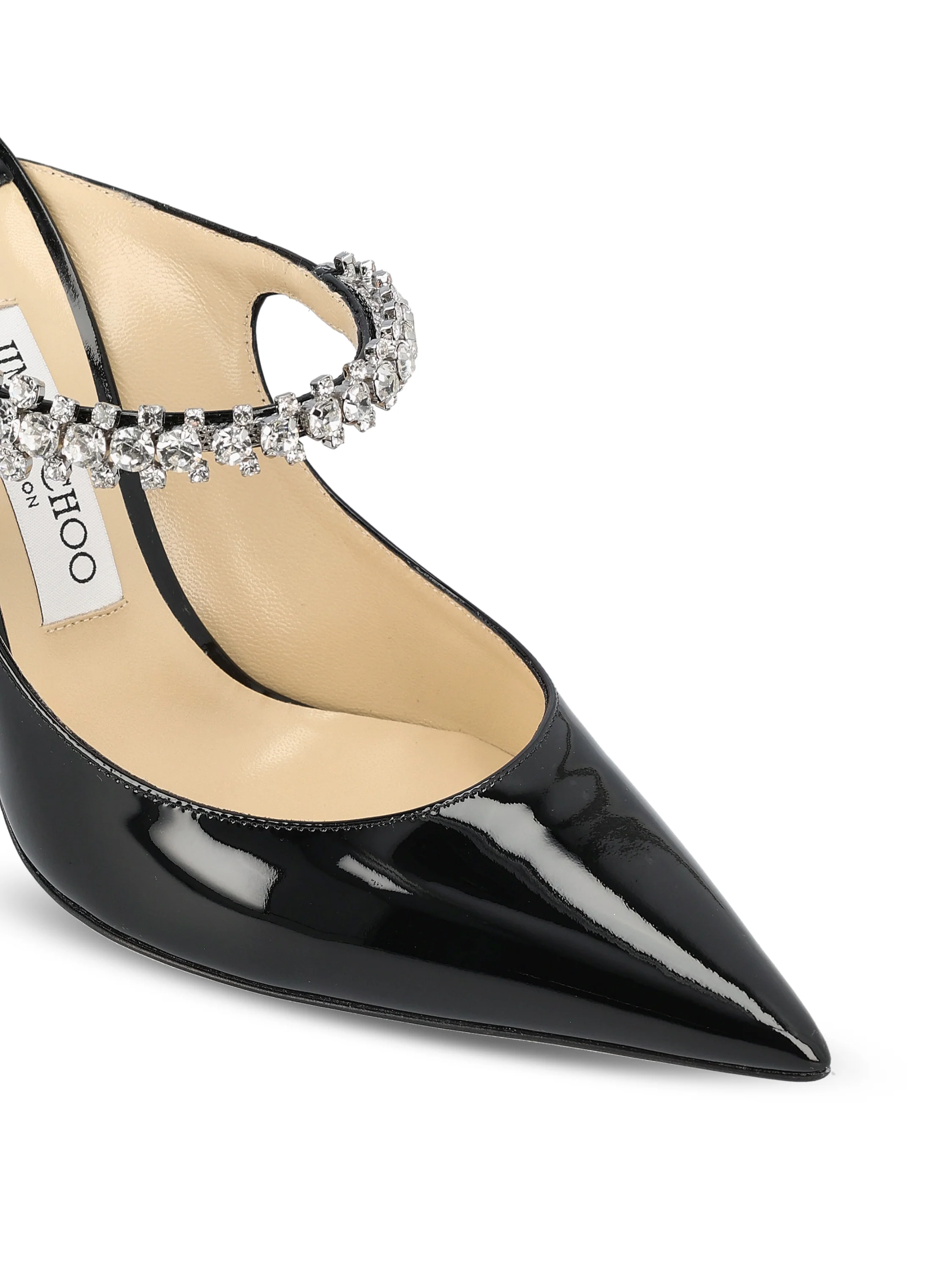 Sabot Bing 100 in Vernice Nera con Cinturino di Cristalli BING 100 PATBLACK JIMMY CHOO