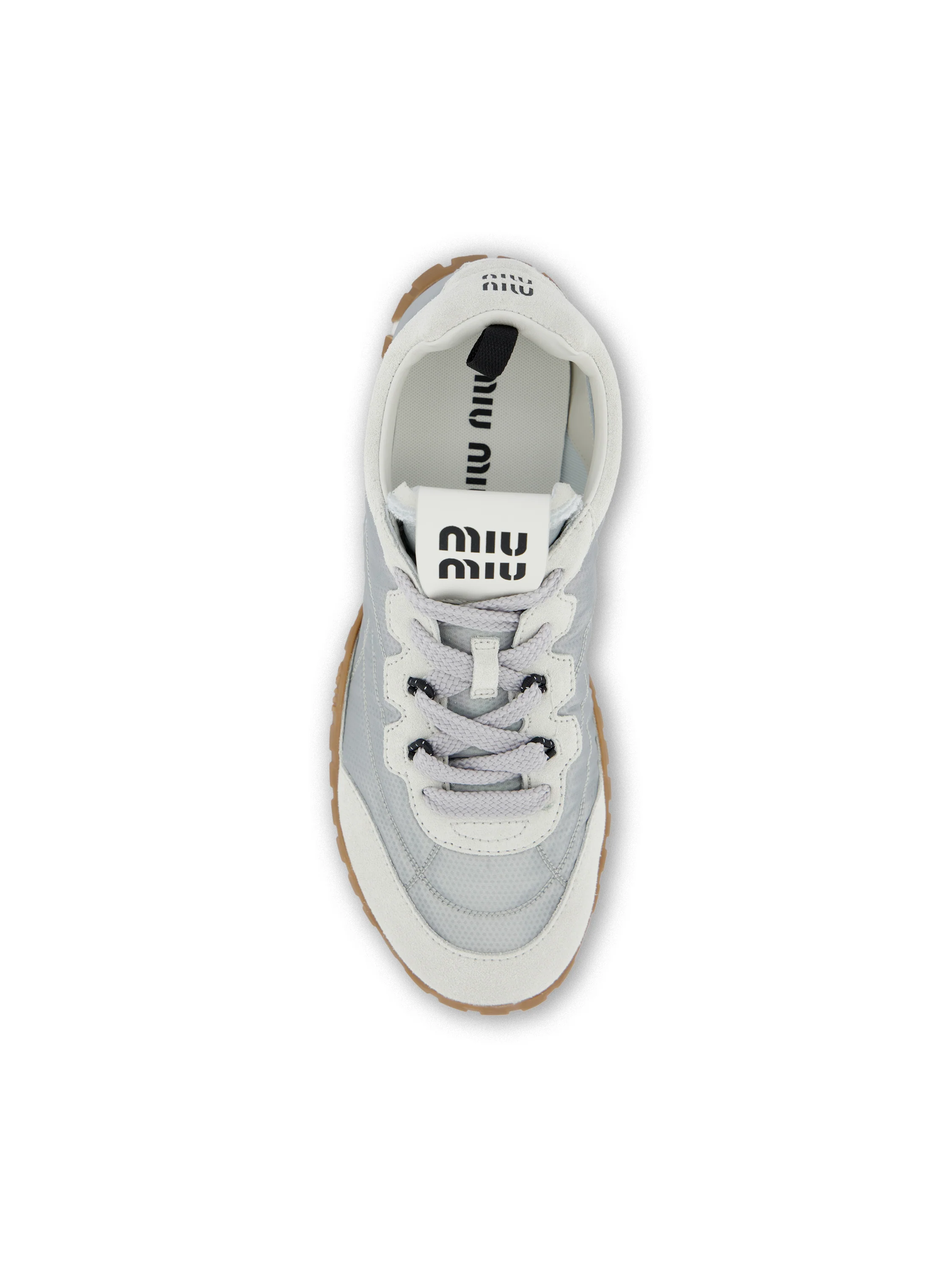 Sneakers Tyre in Tessuto Tecnico e Pelle Scamosciata Alluminio/Bianco 5E417E 3ZOFF0D5X MIU MIU