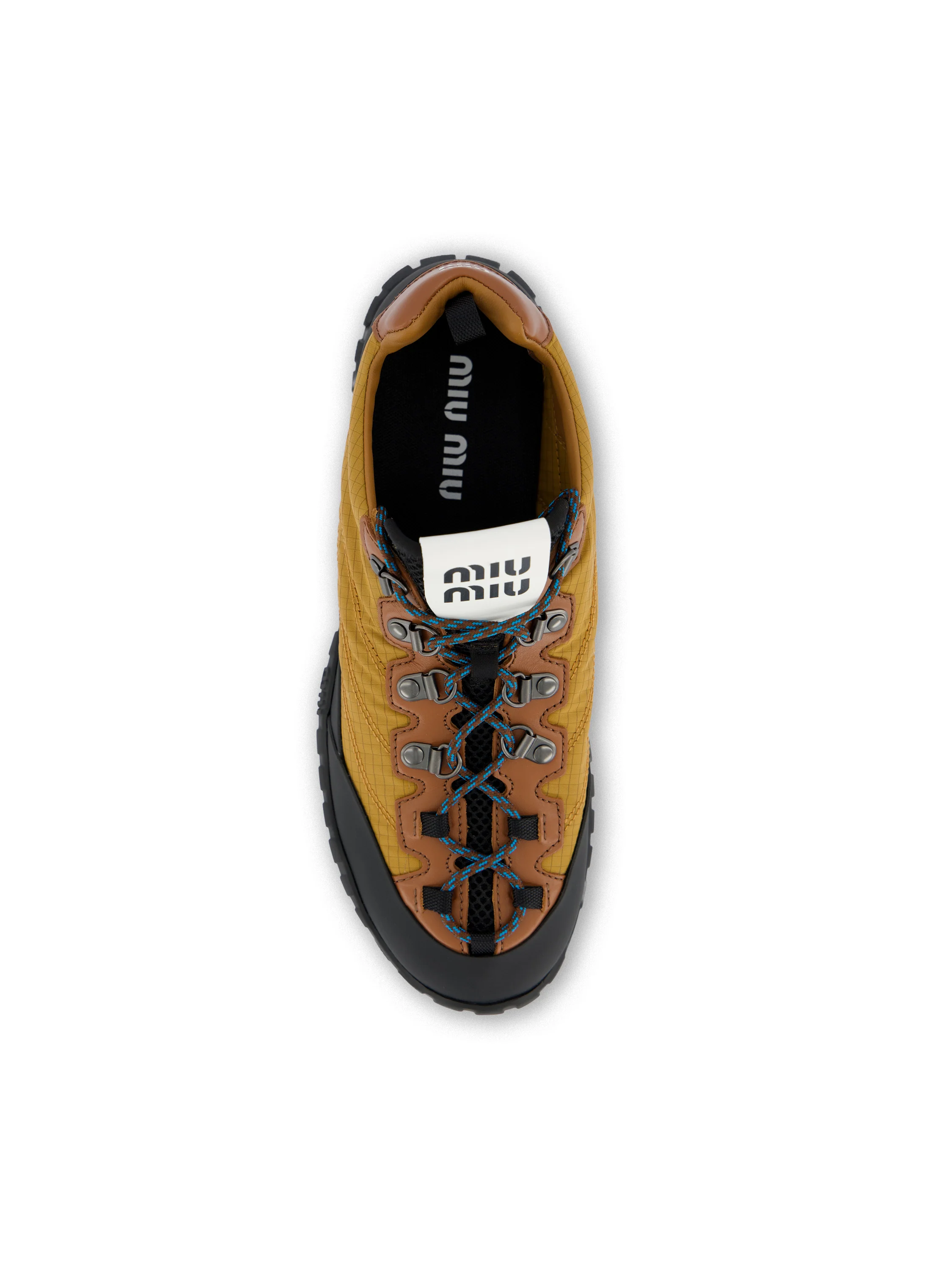 Sneakers in Tessuto Tecnico e Pelle Senape 5E760E FKSF0037 MIU MIU 
