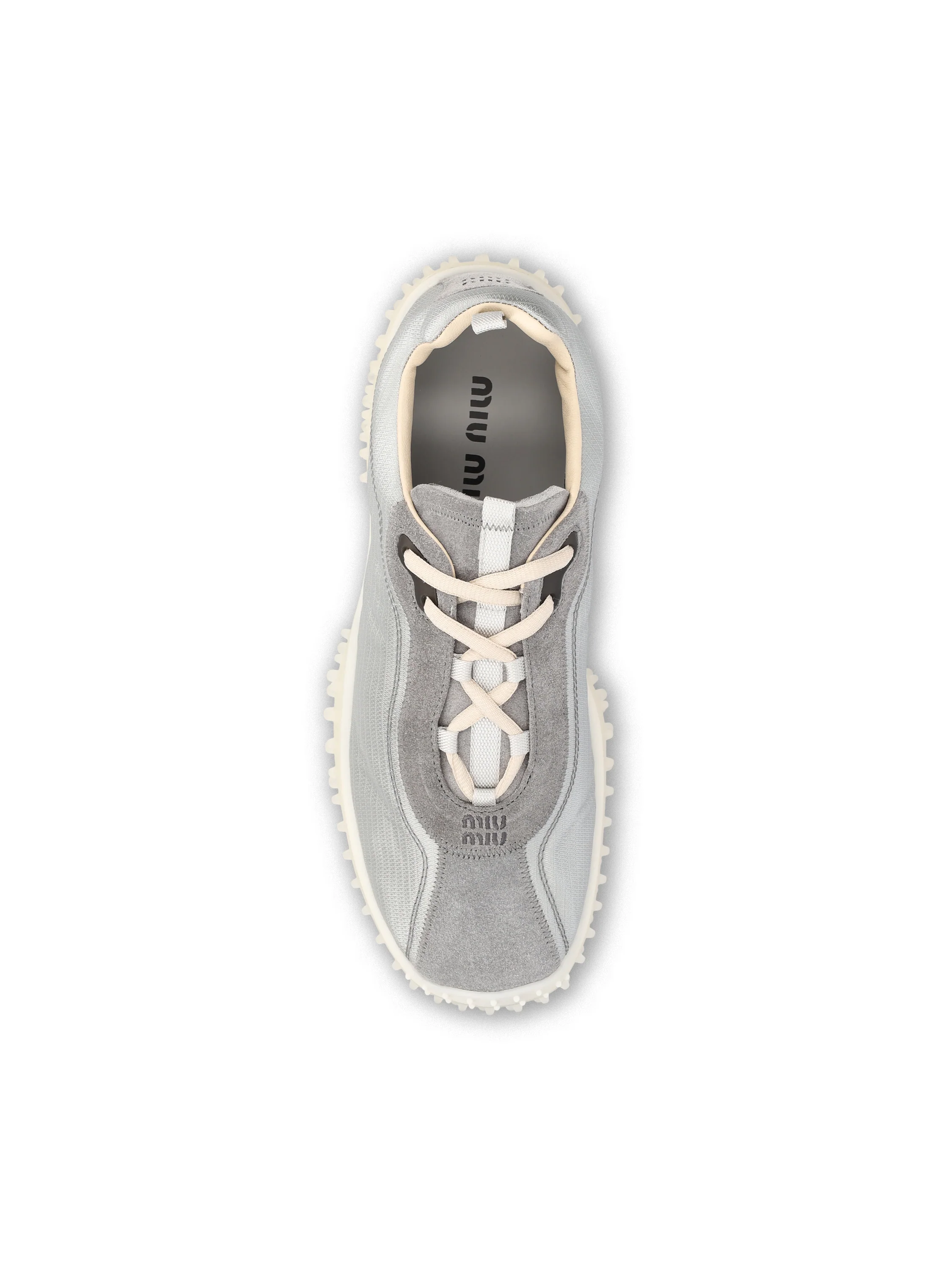 Sneakers realizzate in tessuto e cuoio. 5E806E 3M0KF0424 MIU MIU