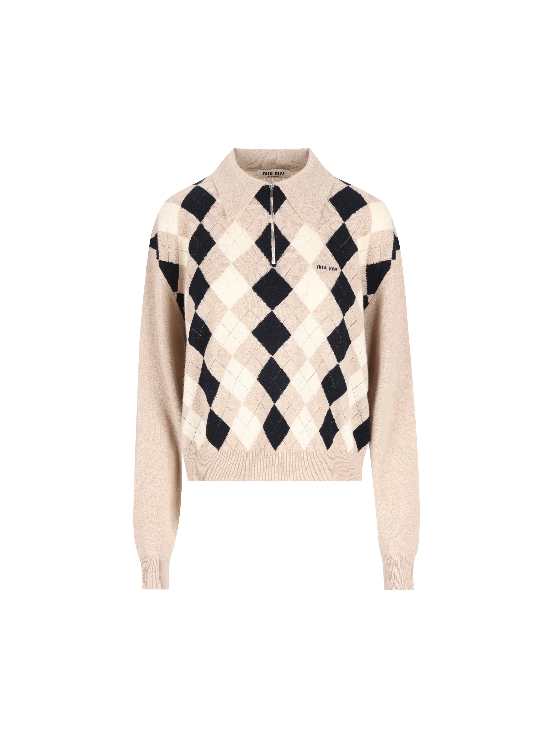 Polo in Cashmere Miu Miu Argyle con Mezza Zip MML08B 6033F0006 MIU MIU 