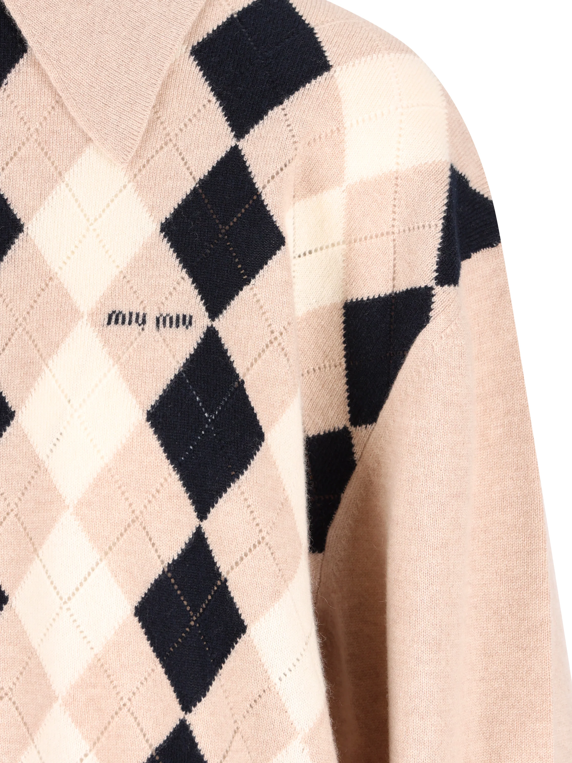 Polo in Cashmere Miu Miu Argyle con Mezza Zip MML08B 6033F0006 MIU MIU 