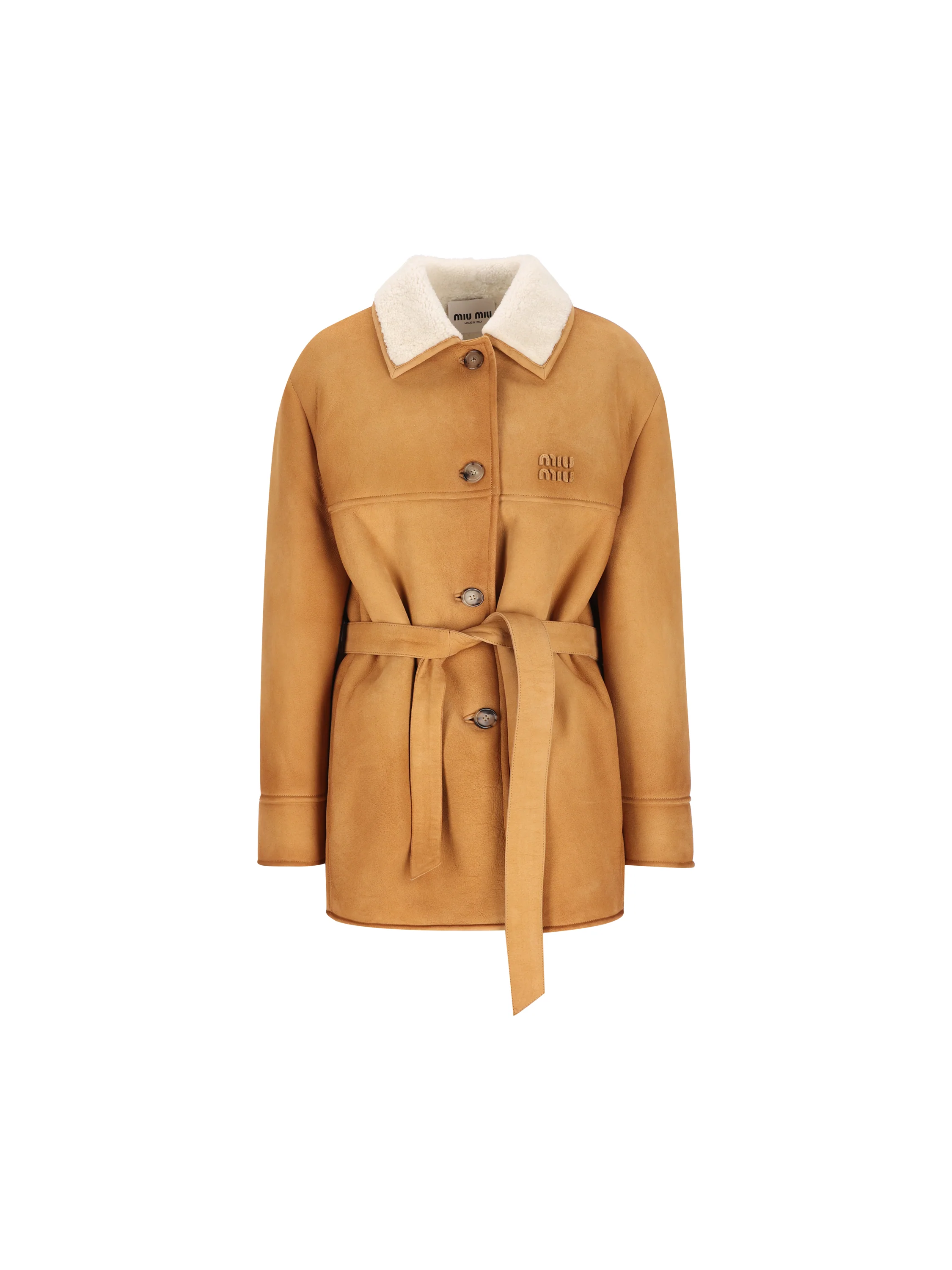Giacca in Montone con Cintura MPW059 6561F0A9X MIU MIU 