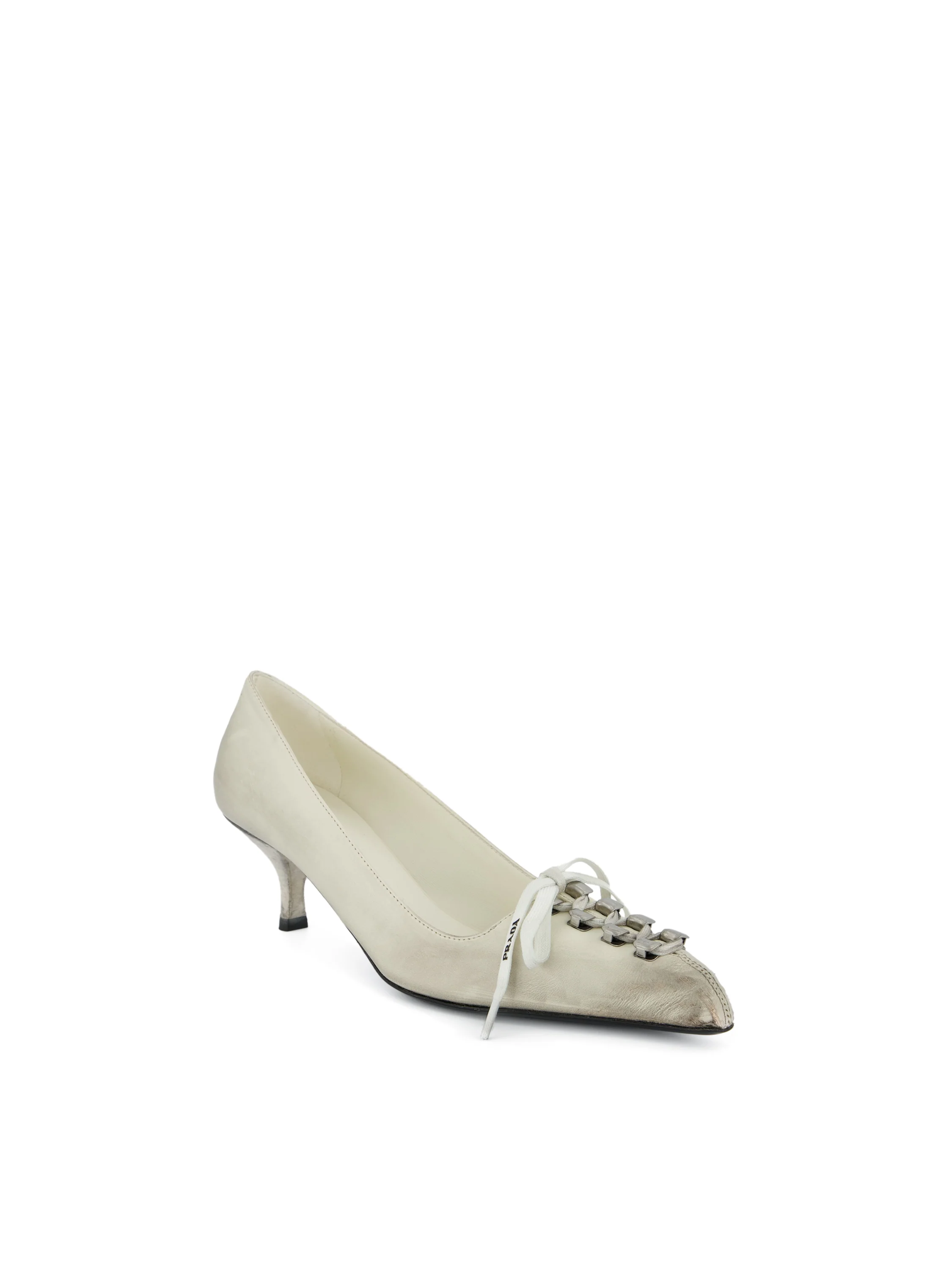 Décolleté in Pelle Effetto Anticato Talco 1I612O V69F0K74 PRADA 