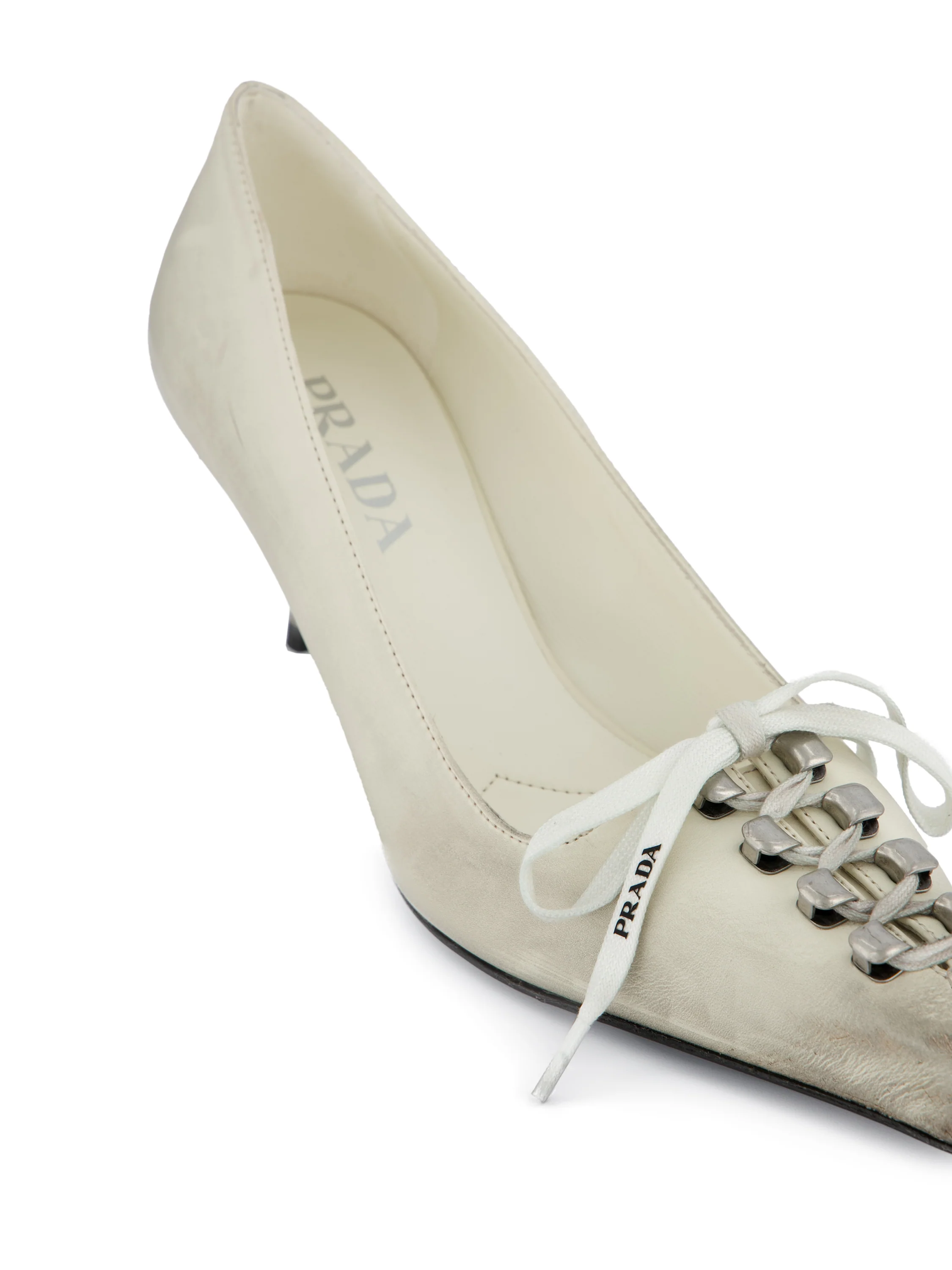 Décolleté in Pelle Effetto Anticato Talco 1I612O V69F0K74 PRADA