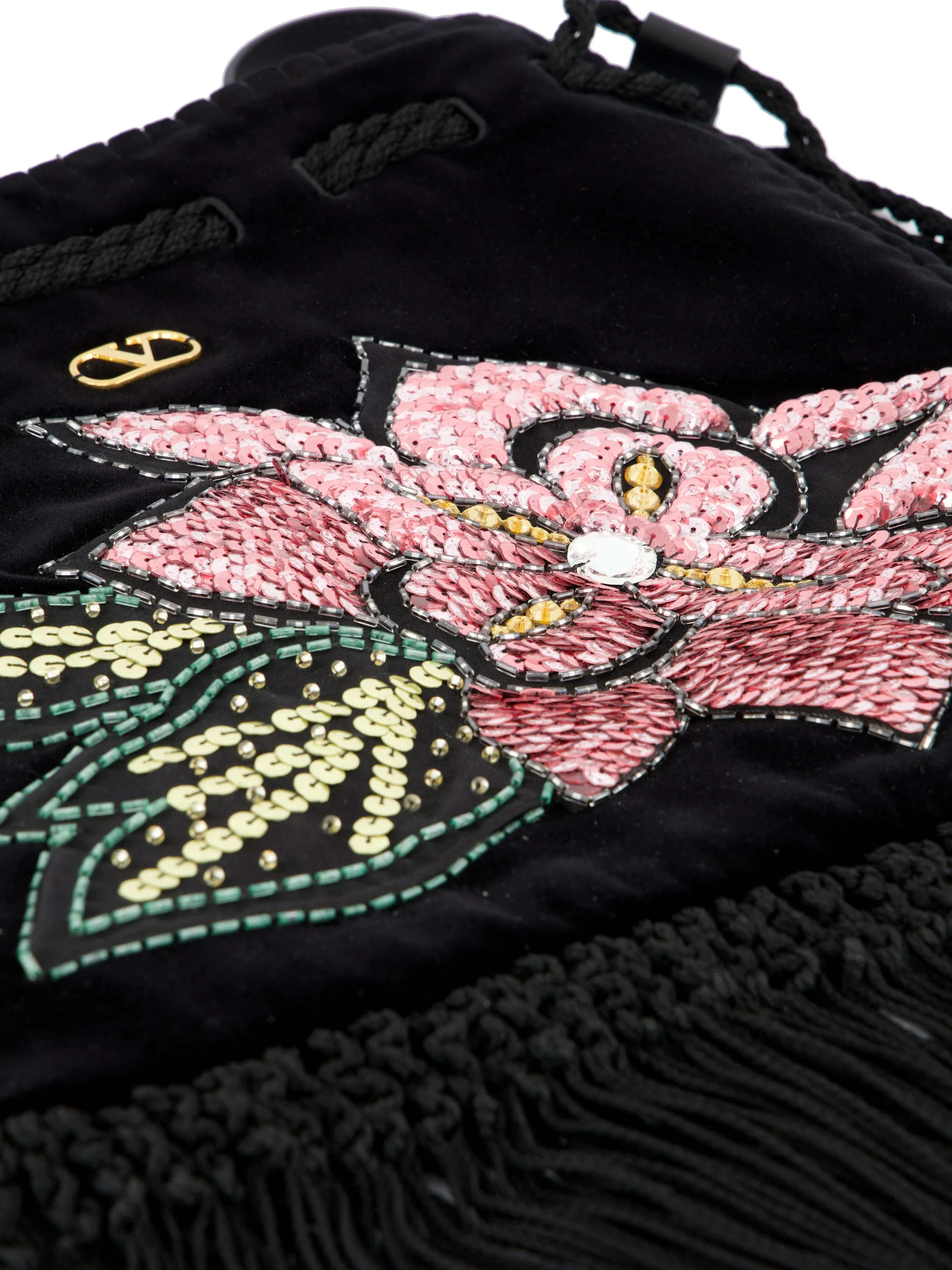 Borsa a Tracolla in Velluto con Ricamo Floreale e Frange 9W2B0T47QMD 7DL VALENTINO GARAVANI