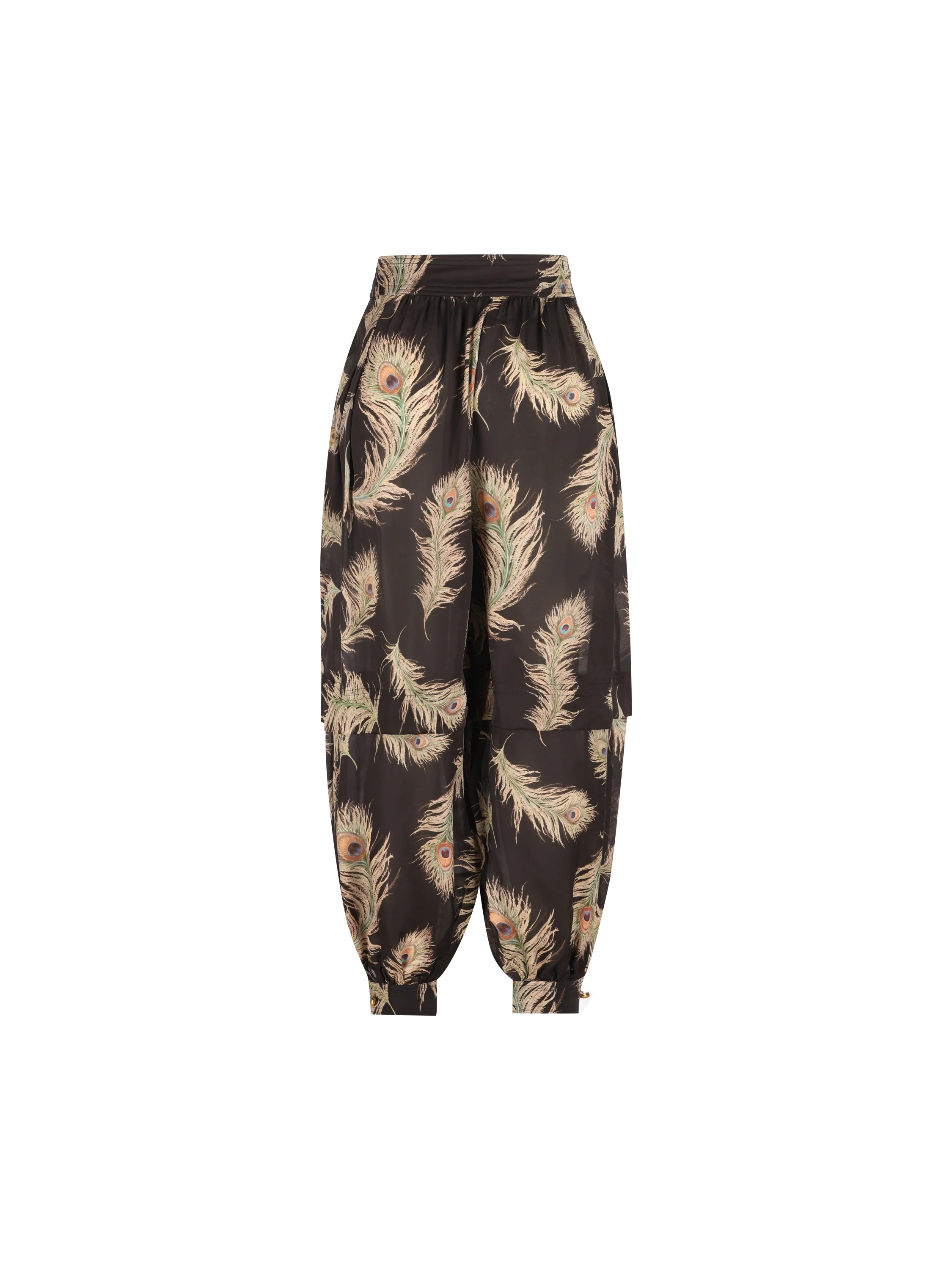 Pantalone in seta con stampa piume di pavone 4843PF261 BLKFEA ZIMMERMANN 