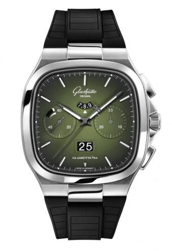 Replica Glashütte Original Seventies Chronograph Panorama Date Green Rubber Folding Watch 1-37-02-09-02-63