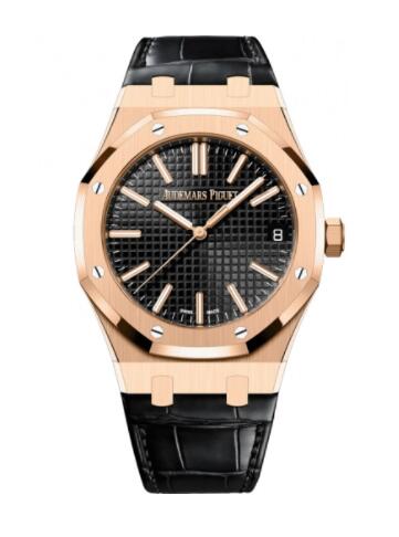 Audemars Piguet Royal Oak Selfwinding 41 Pink Gold Black Strap Replica Watch 15510OR.OO.D002CR.01