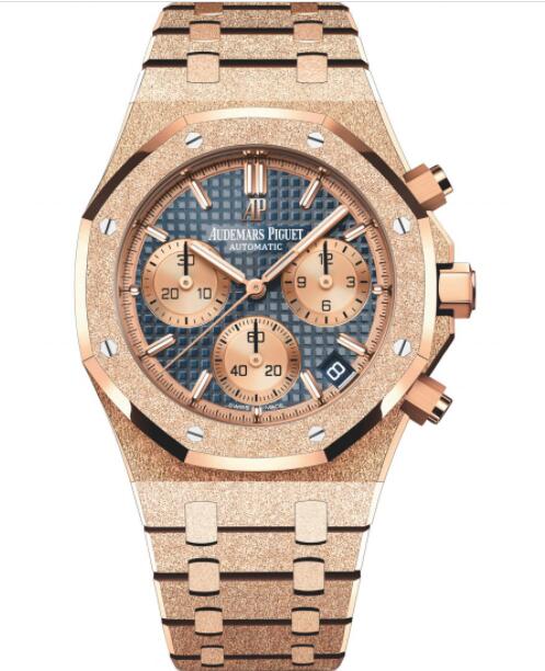 Replica Audemars Piguet Royal Oak Chronograph 41 Frosted Pink Gold Blue Bracelet Watch 26239OR.GG.1224OR.01