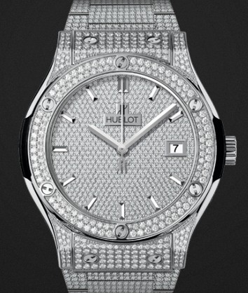 Replica Hublot Watch Classic Fusion Titanium Bracelet Full Pavé 45mm 511.NX.9010.NX.3704