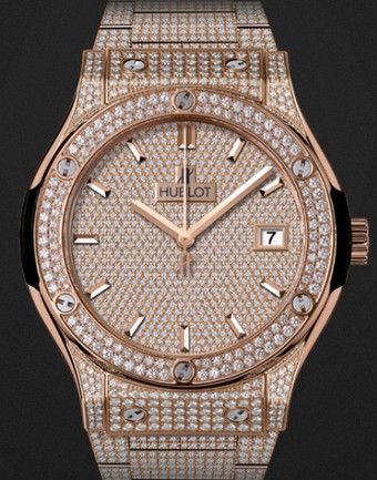 Replica Hublot Watch Classic Fusion King Gold Bracelet Full Pavé 45mm 511.OX.9010.OX.3704