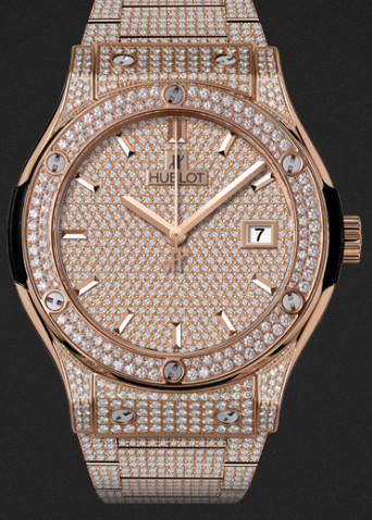 Replica Hublot Watch Classic Fusion King Gold Bracelet Full Pavé 42mm 542.OX.9010.OX.3704