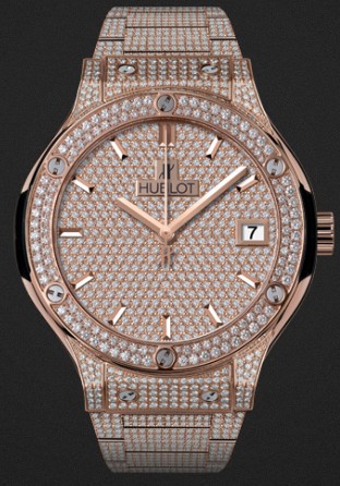 Replica Hublot Watch Classic Fusion King Gold Bracelet Full Pavé 38mm 565.OX.9010.OX.3704