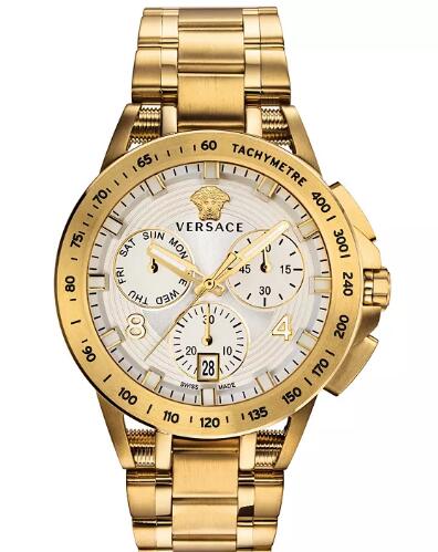 Cheap Versace Men's Swiss Chronograph Sport Tech Gold Ion-Plated Stainless Steel Bracelet Watch 45mm Replica