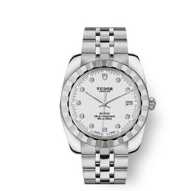 Tudor Classic Date Watch Replica 38 mm steel case White diamond-set dial m21010-0015