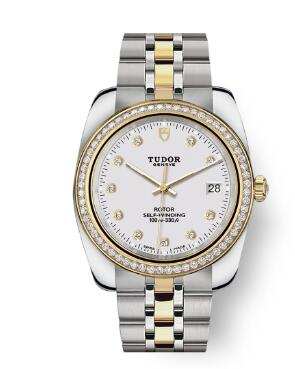 Tudor Classic Date Watch Replica 38 mm steel case White diamond-set dial m21023-0002